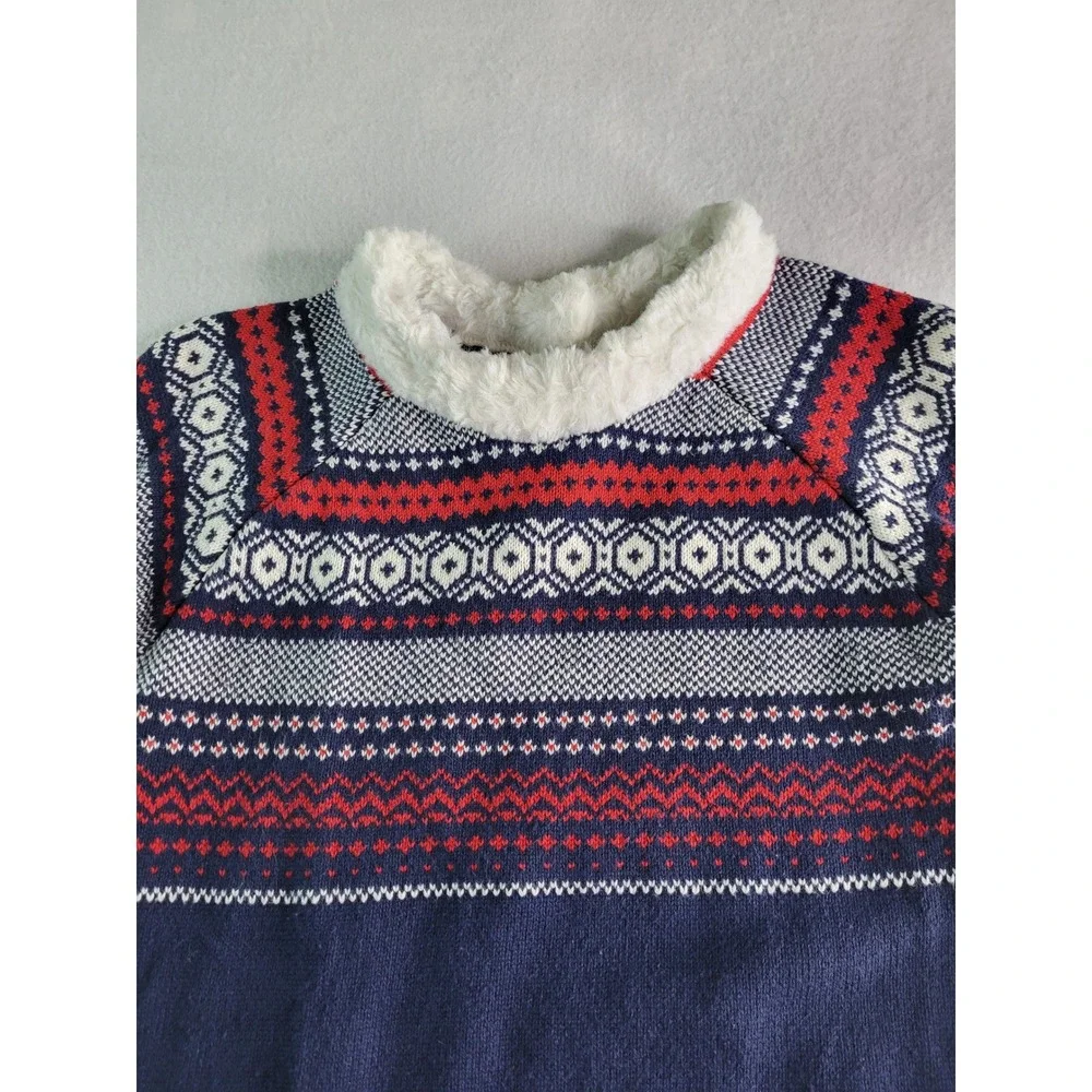 Gymboree Girls Navy Blue Fair Isle Sweater Dress Faux Fur Collar Size 12
